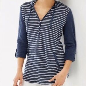 J. JILL Hoodie Linen Cotton Tunic in Navy and White Stripe Women’s Size XL​​​​